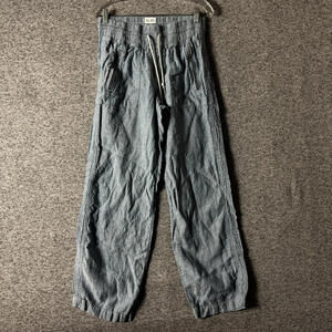 Athleta Women's Size 8 Regular Blue Cabo 100% Linen Wide Leg Drawstring Pants